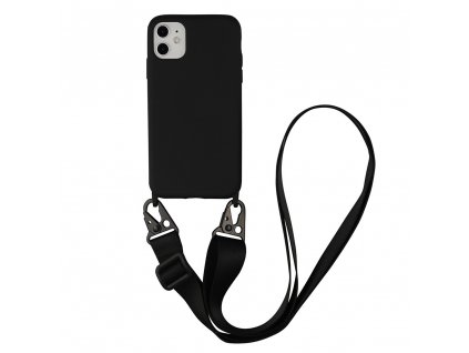 IPHONE Crossbody kryt / závěs na telefon s popruhem - černý kryt / černý popruh