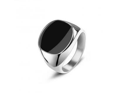 Stříbrný ocelový prsten s černou plochou - BLACK SPOT