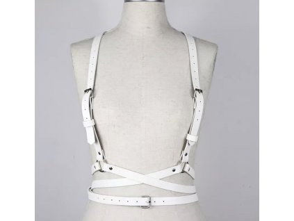 Harness - koženkový pás / pásek do pasu / traky + kšandy / body strap - WHITE