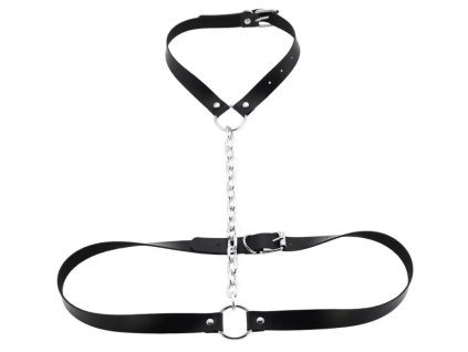 Harness černý koženkový / popruhy se stříbrným řetězem