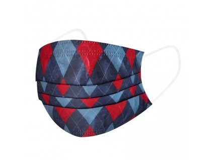 Jednorázová rouška / maska / ústenka - RED BLUE KOSTKA