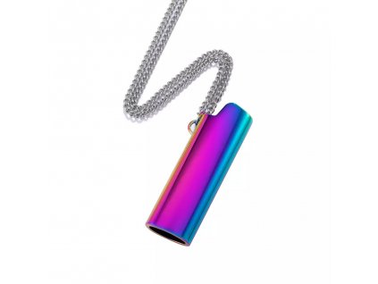 Náhrdelník / obal na zapalovač - oil slick / silver