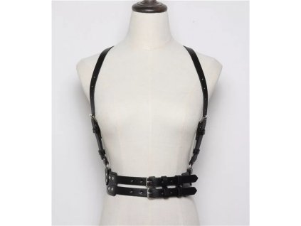 Bodypiece harness / kšandy / pásek - černý koženkový dvojitý