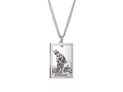 DARK TAROT náhrdelník z nerez oceli / stříbrný - STRENGHT / síla