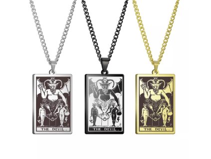 DARK TAROT náhrdelník z nerez oceli / černý - THE DEVIL / ĎÁBEL