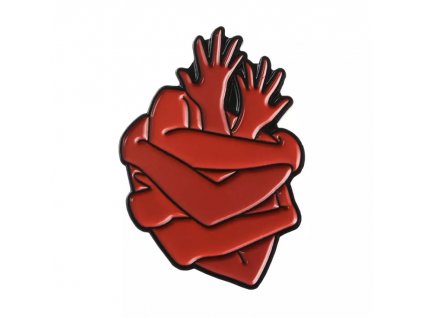 Pin / Brož odznáček Srdce ruce - červené