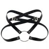 Harness - koženkové popruhy / body strap / bondage - BLACK WITH CIRCLE
