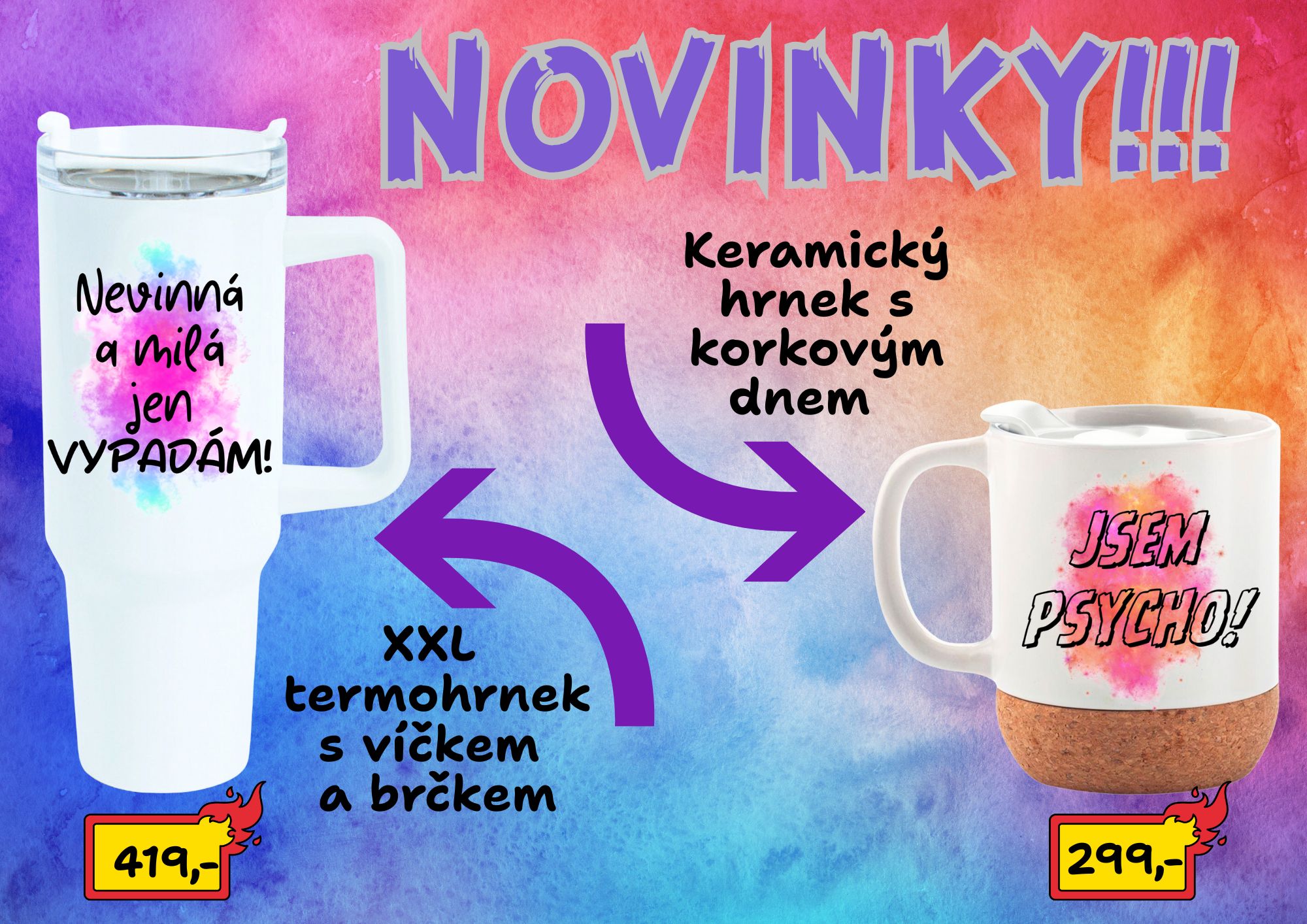 Termohrnek velký s potiskem, keramický hrnek s korkovým dnem, vtipné potisky