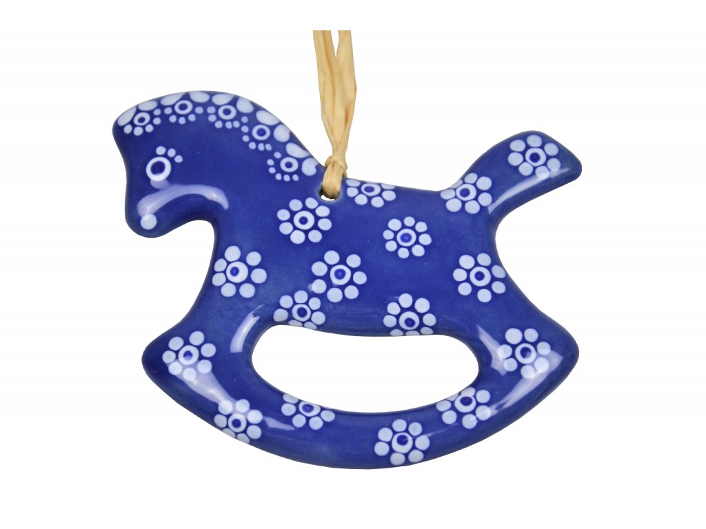 Keramický koník - Modrý s květy