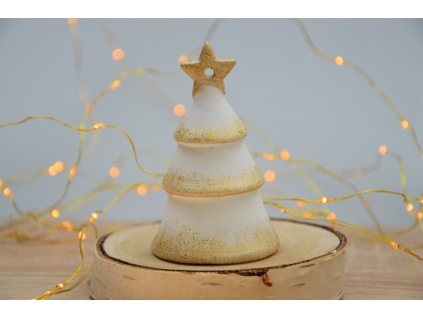 Vánoční zvonek - stromeček bílo-zlatý