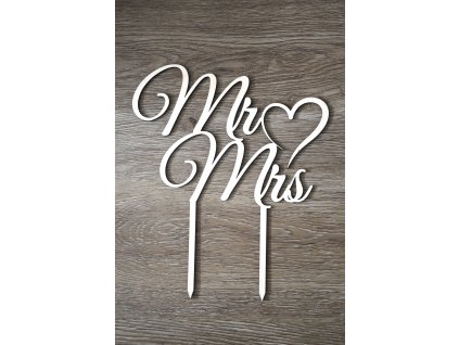 Dřevěný svatební zápich do dortu - Mr&Mrs