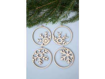 Set dřevěných ozdob s vločkou č.2 - 4 ks
