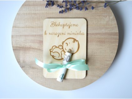 Dřevěné přání - Blahopřejeme k narození miminka