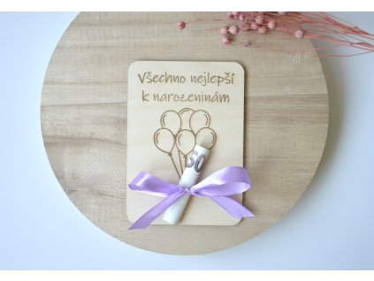 Dřevěné přání k narozeninám - balónky