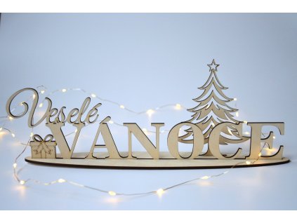 Vánoční dřevěný stojan s nápisem Veselé Vánoce