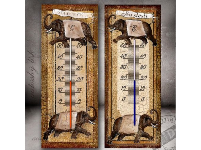 Retro pokojový teploměr s motivem slona