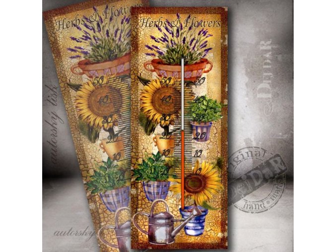 Retro pokojový teploměr, slunečnice