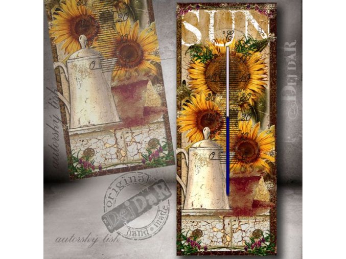 Retro pokojový teploměr, velké slunečnice