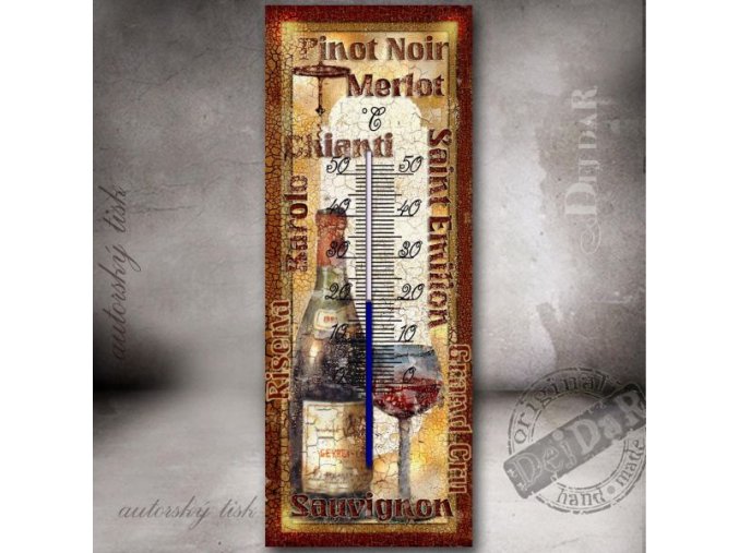 Retro pokojový teploměr motiv víno