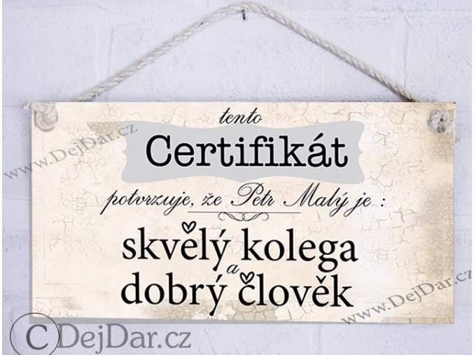 certifikát, dárek pro kolegu, kolegyni