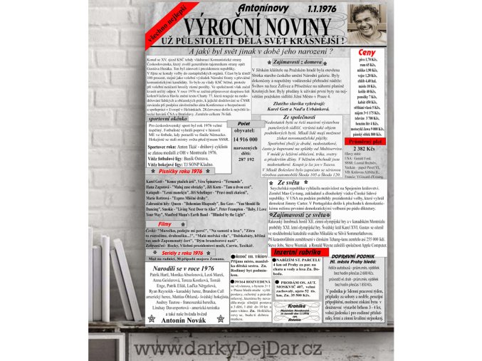 ORIGINÁLNÍ DÁREK K 50. NAROZENINÁM - OBRAZ - NOVINY ROČNÍK 1976