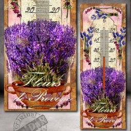 Retro pokojový teploměr motiv levandule