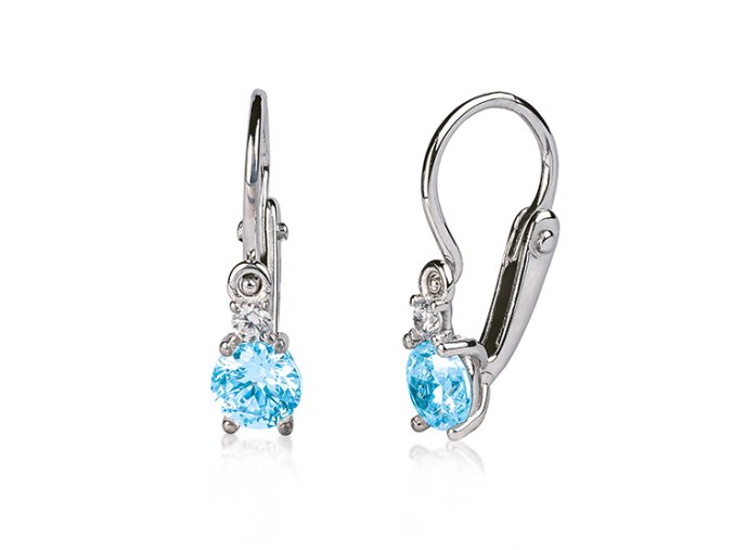 8757 1 detske nausnice z bileho zlata se svetle modrym a cirym zirkonem