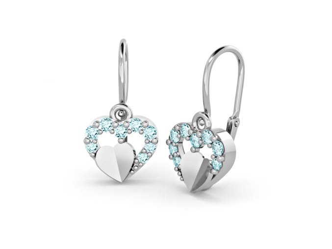 9072 1 detske nausnice z bileho zlata srdicka s modrymi zirkony a srdickem
