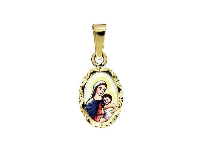 Dětský přívěsek - madonka s dítětem světlá v rytém rámečku, žluté nebo bílé zlato