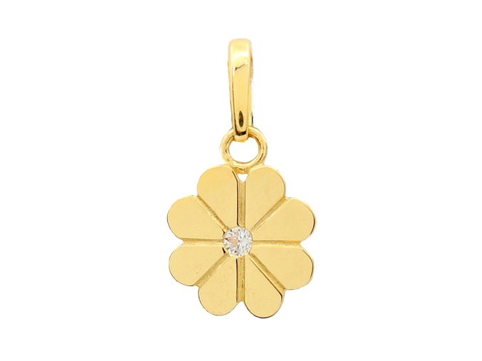 Zlatý dětský přívěsek - kytička se zirkonem