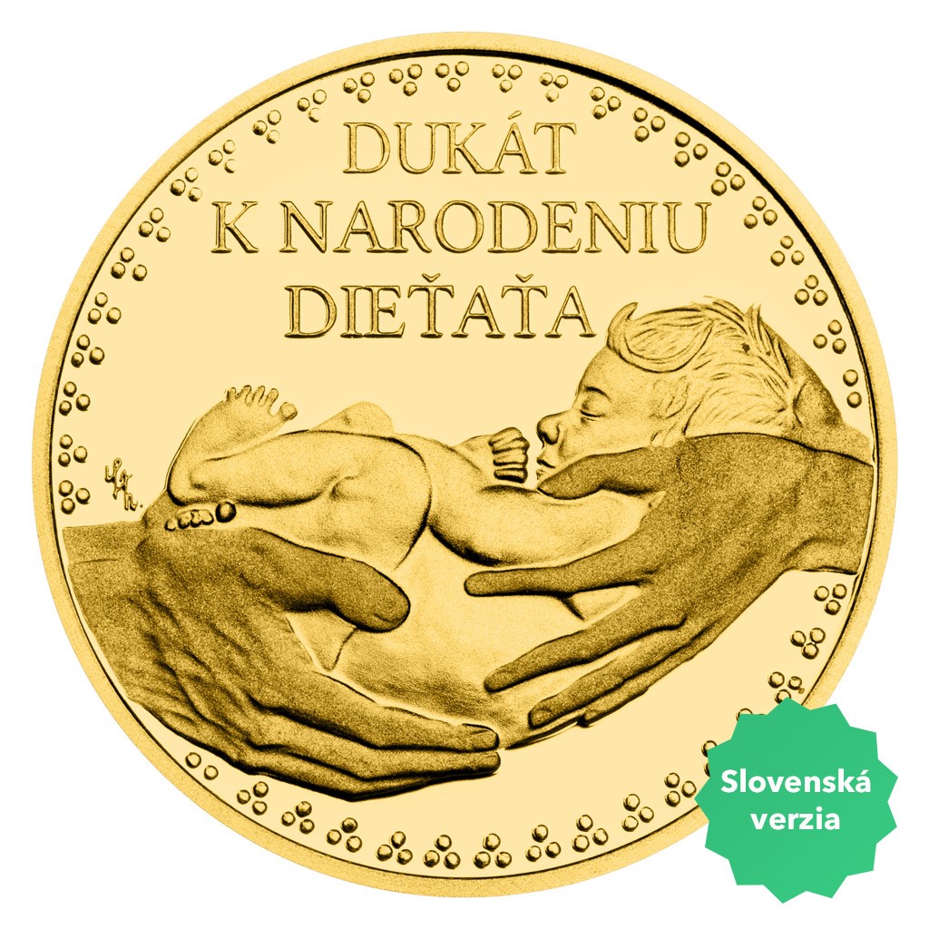 Česká mincovna Slovenský zlatý dukát k narození dítěte - s věnováním