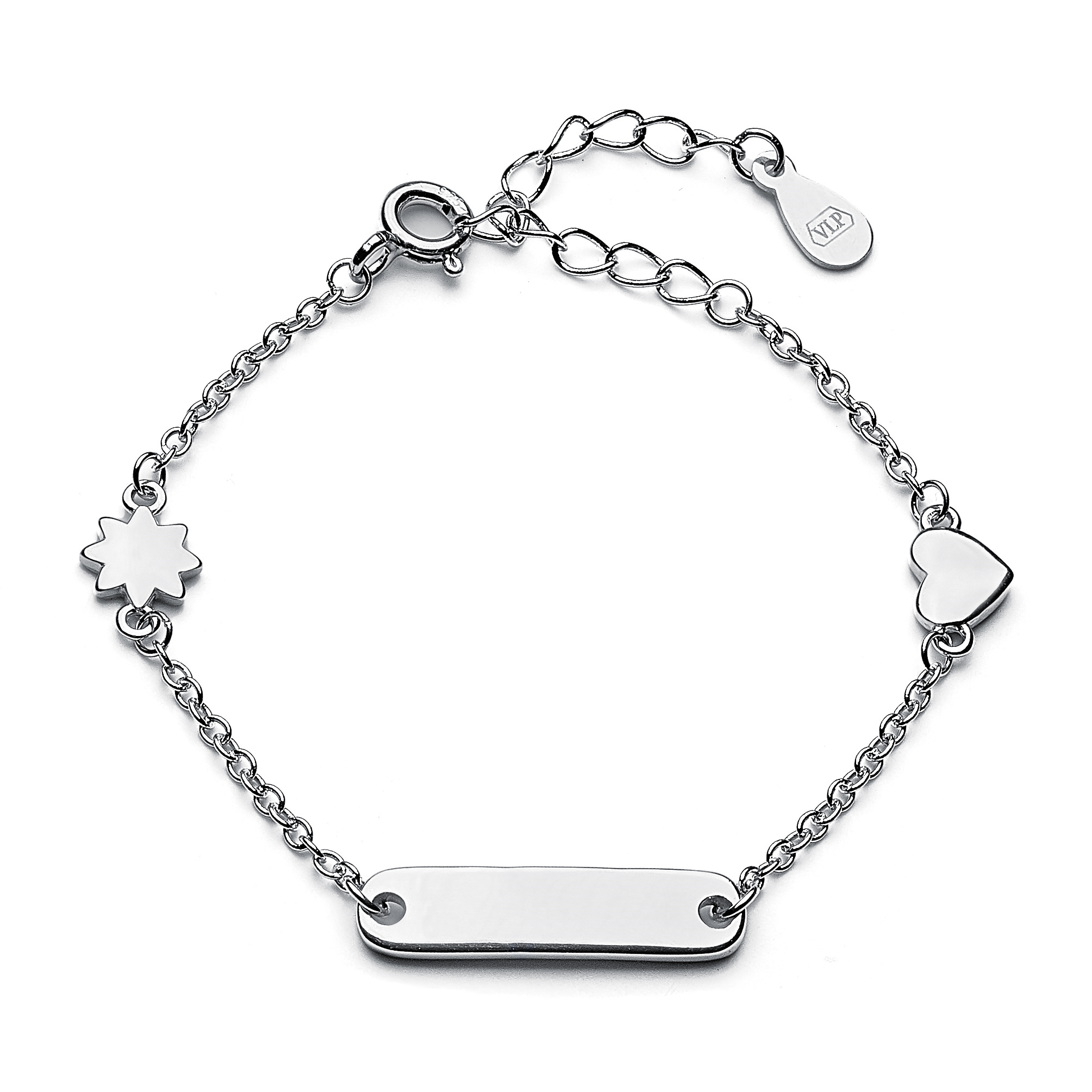 Šperky4U Dětský stříbrný náramek s destičkou, možnost rytiny, délka 12+3 cm Náramek: s jednostrannou rytinou