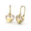 9087 1 detske nausnice ze zluteho zlata srdicka s ruzovymi a cirymi zirkony a srdickem