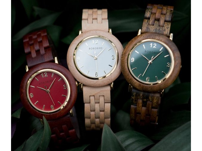 Luxusní dámské dřevěné hodinky QUARTZ ANNIVERSARY