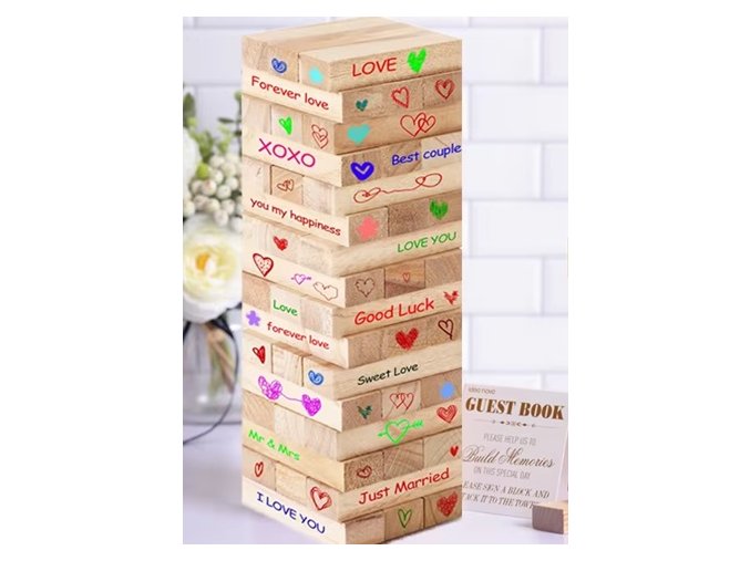 Originální dřevěná kniha hostů JENGA VĚŽ