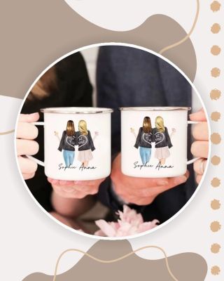 ☕ Plecháček hrnek se jménem pro nejlepší kamarádky 💖 Personalizovaný plechový hrnek s ilustrací dvou kamarádek, který...