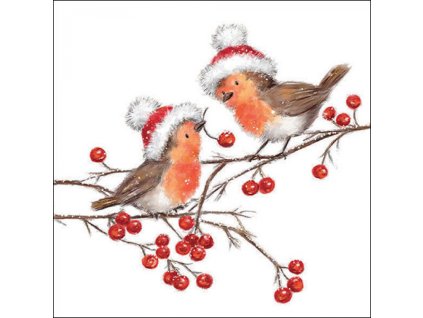 Napkin 33 Christmas robins white FSC Mix
