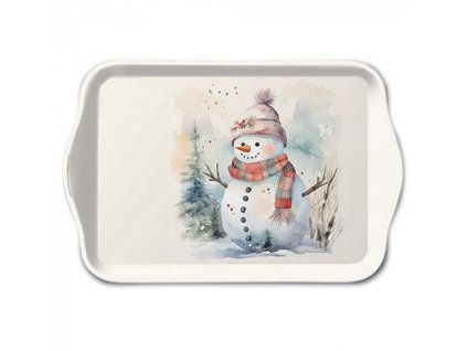 Tray melamine 13x21 cm Snowman in nature