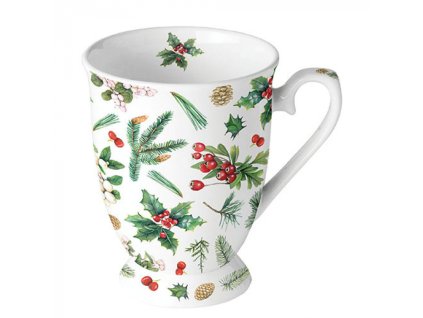 Mug 0.25 L Winter greenery white