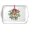 Tray melamine 13x21 cm Mistletoe with bow white