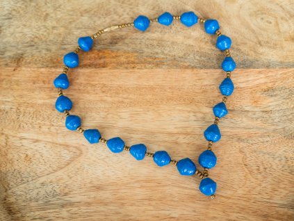 Modrý náhrdelník z recyklovaného papíru Nebe nad savanou