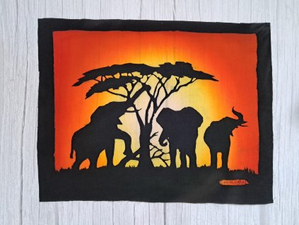 Edice Africké malby: Sloni na savaně při východu slunce