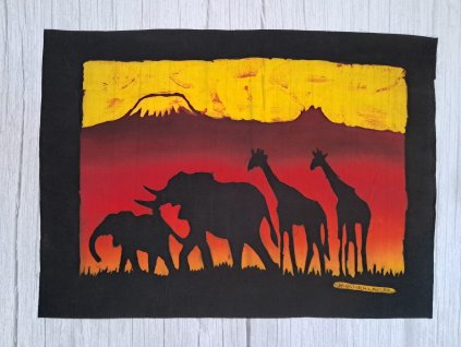 Edice africké malby: sloni a žirafy na savaně