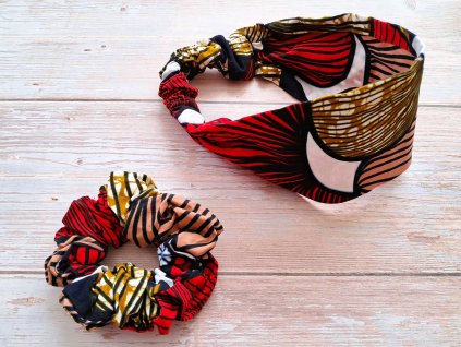 Látková čelenka do vlasů a látková gumička do vlasů