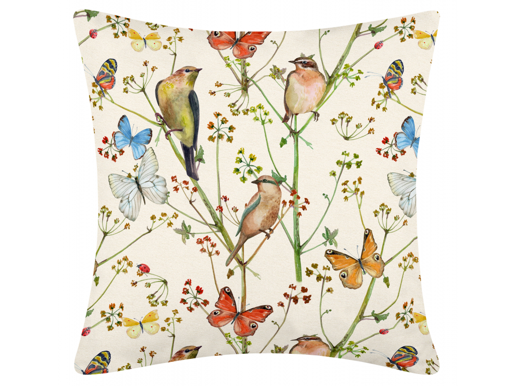 Bavlněný povlak na polštář Ptáčci s motýly