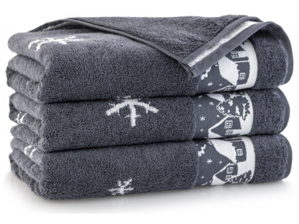 Egyptská bavlna ručníky a osuška Zimní chaloupka - šedá