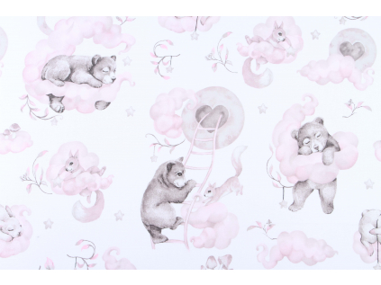 Bavlněná látka Spící mazlíčci - růžová š.160