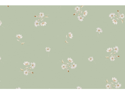 Bavlněná látka PERKÁL - Sedmikrásky - zelená š.147