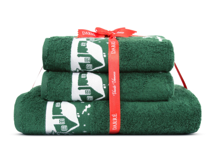 2511 Výhodná sada ručníků a osušky Vánoční chaloupky zelená zmensene