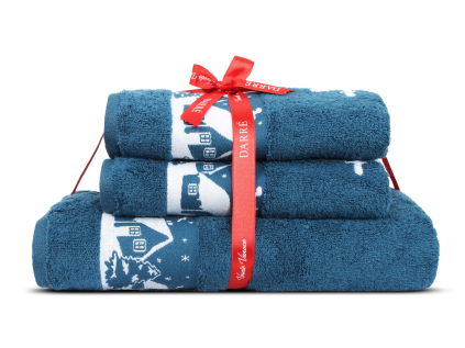 2511 Výhodná sada ručníků a osušky Vánoční chaloupky modrá zmensene